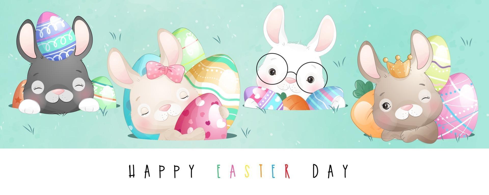 schattig doodle konijntje voor gelukkige paasdag illustratie vector