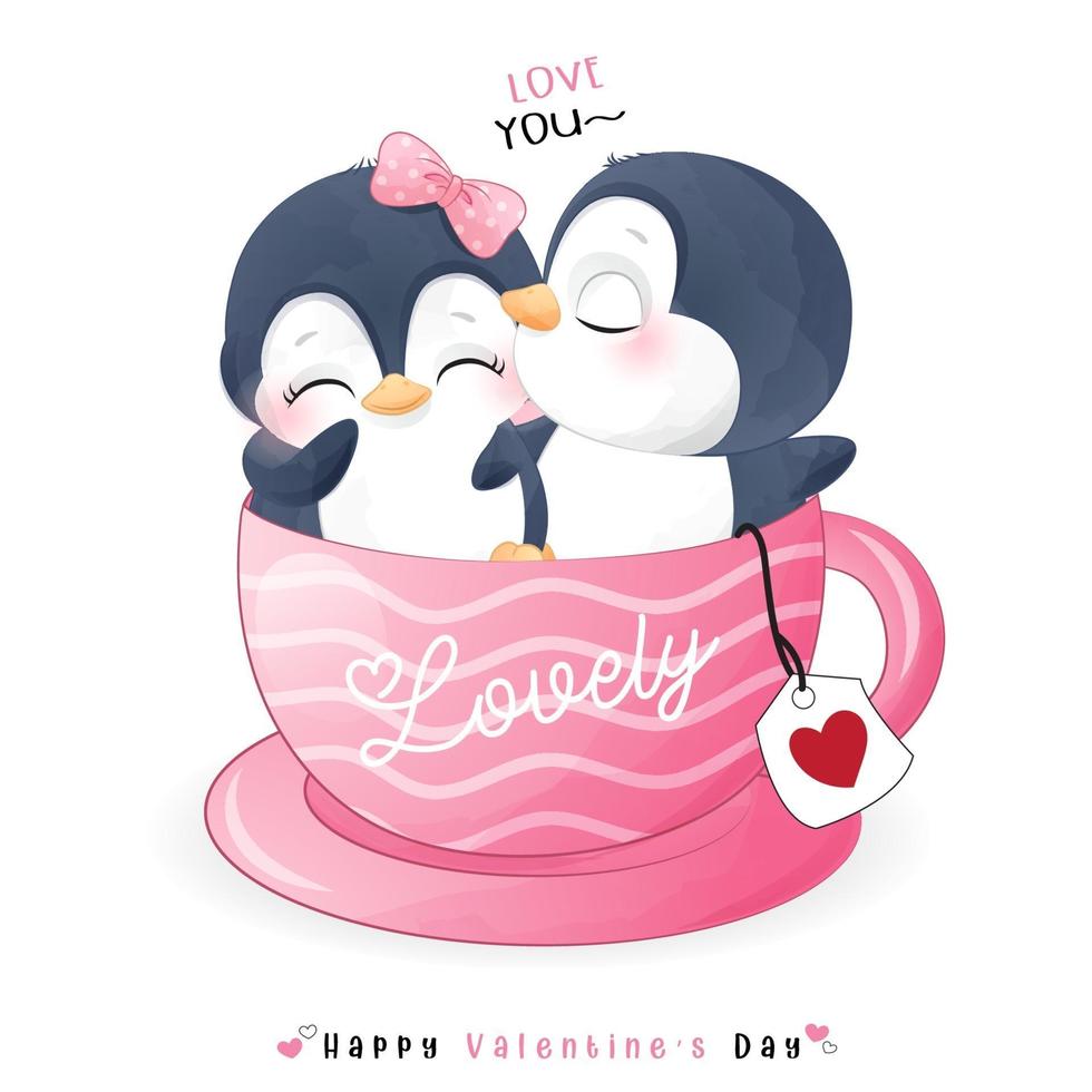 schattige doodle pinguïn voor Valentijnsdag vector