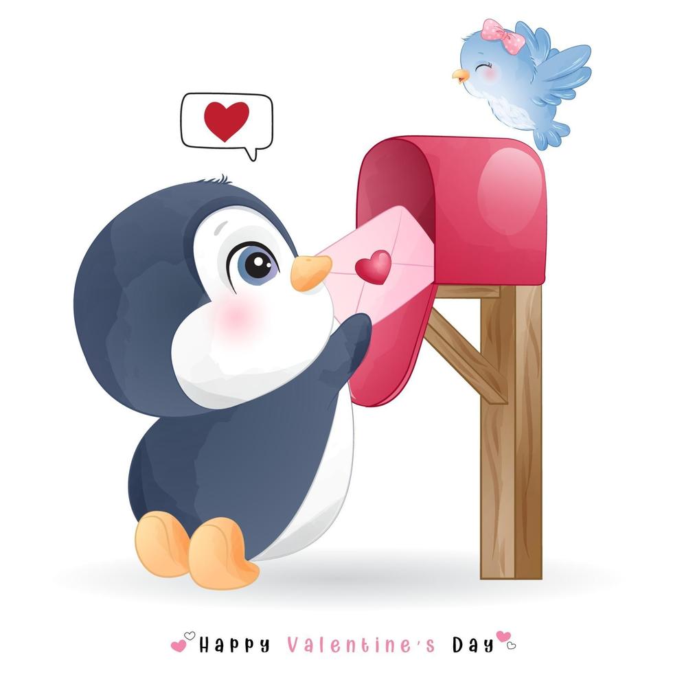 schattige doodle pinguïn voor Valentijnsdag vector