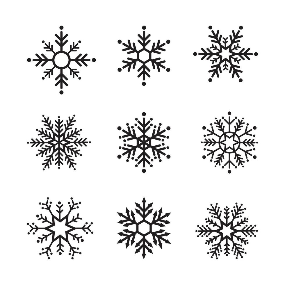 sneeuwvlok winter set van zwarte geïsoleerde negen pictogram ontwerp op witte achtergrond. vector illustratie