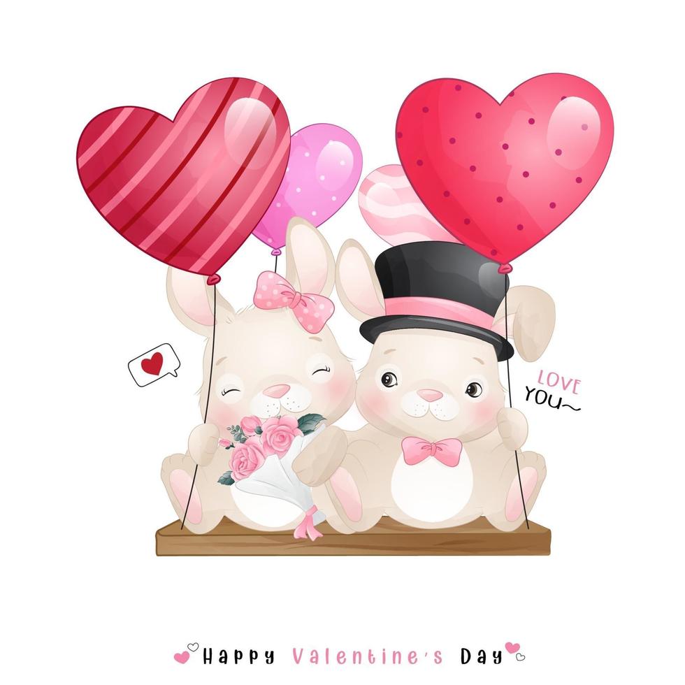 schattig doodle konijntje voor Valentijnsdag vector