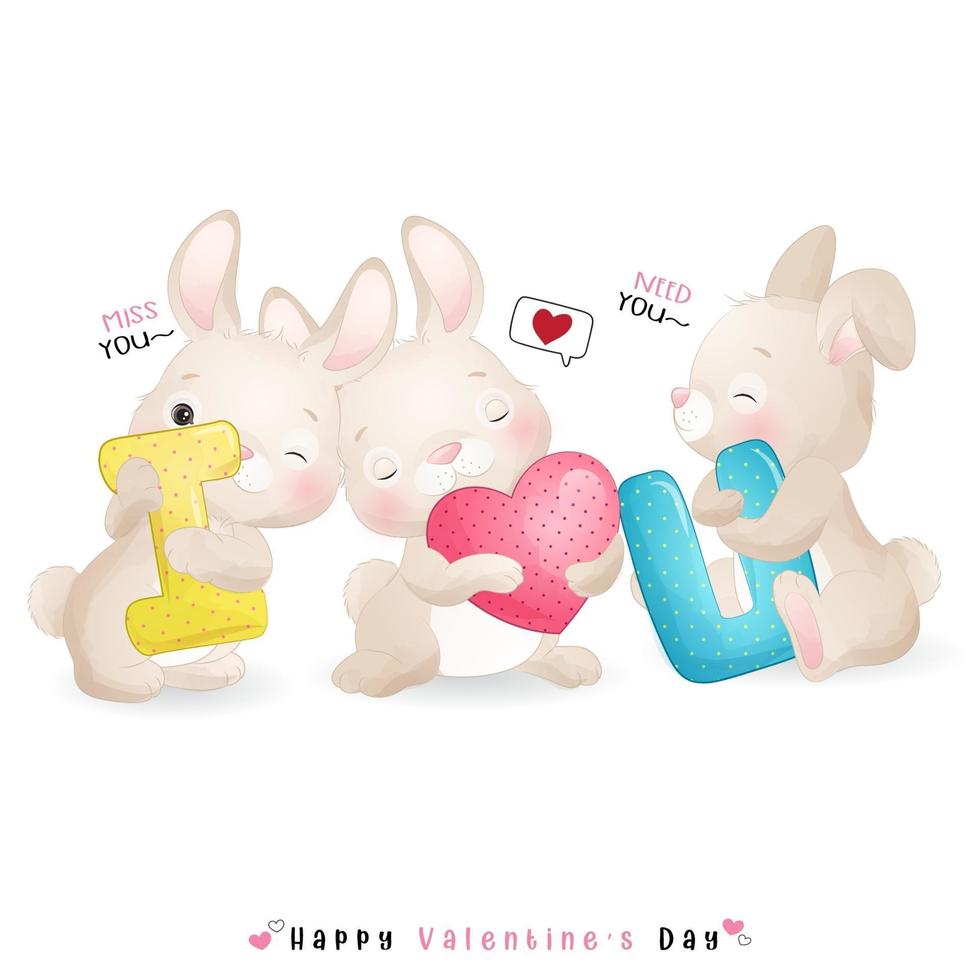 schattig doodle konijntje voor Valentijnsdag vector