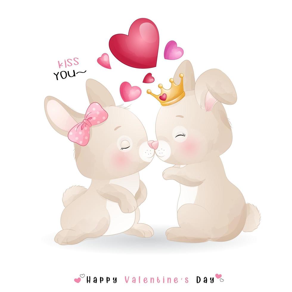 schattig doodle konijntje voor Valentijnsdag vector