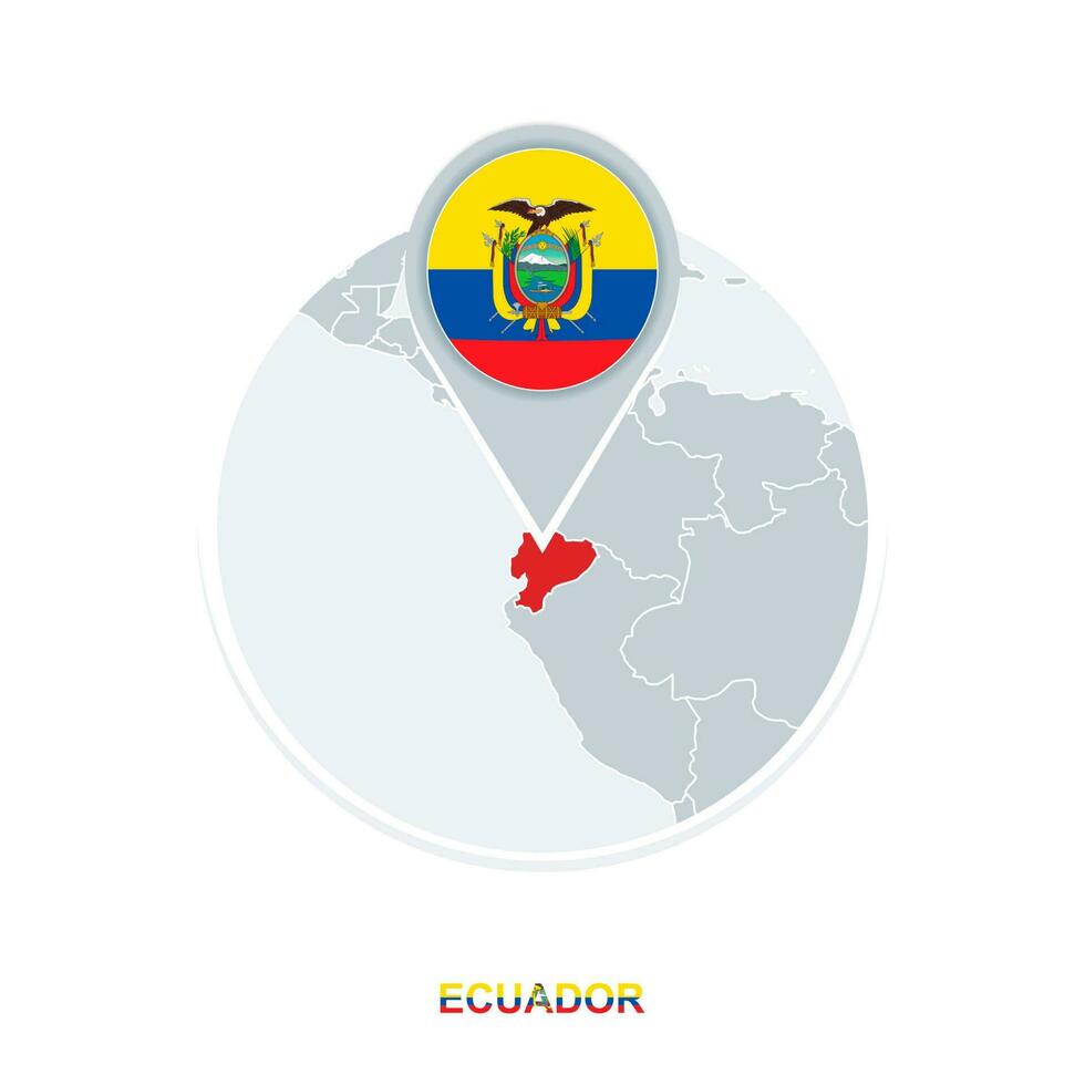 Ecuador kaart en vlag, vector kaart icoon met gemarkeerd Ecuador