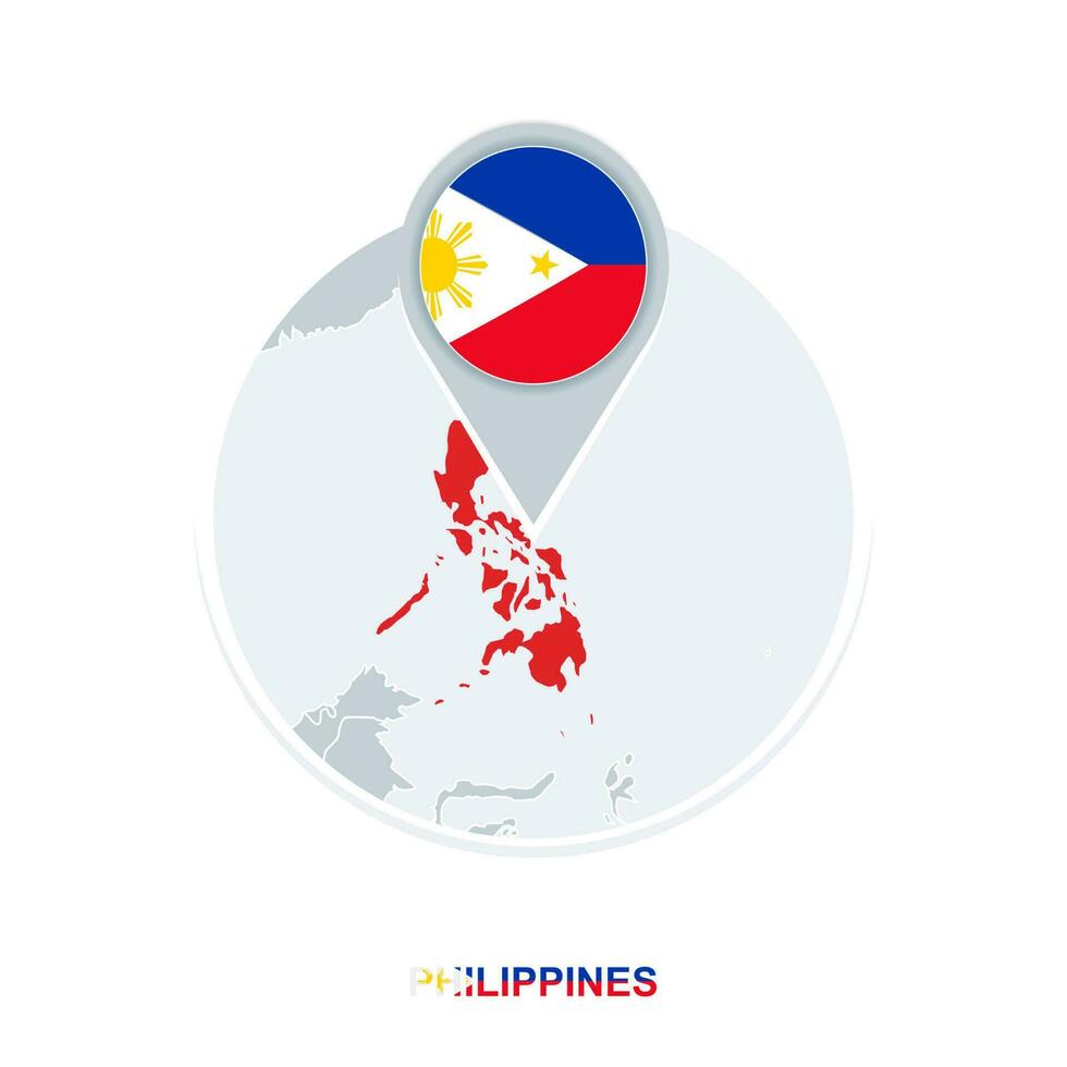 Filippijnen kaart en vlag, vector kaart icoon met gemarkeerd Filippijnen