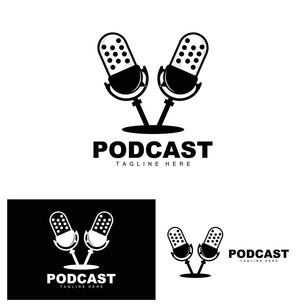 podcast logo, vector, koptelefoon en chatten, gemakkelijk wijnoogst microfoon ontwerp vector