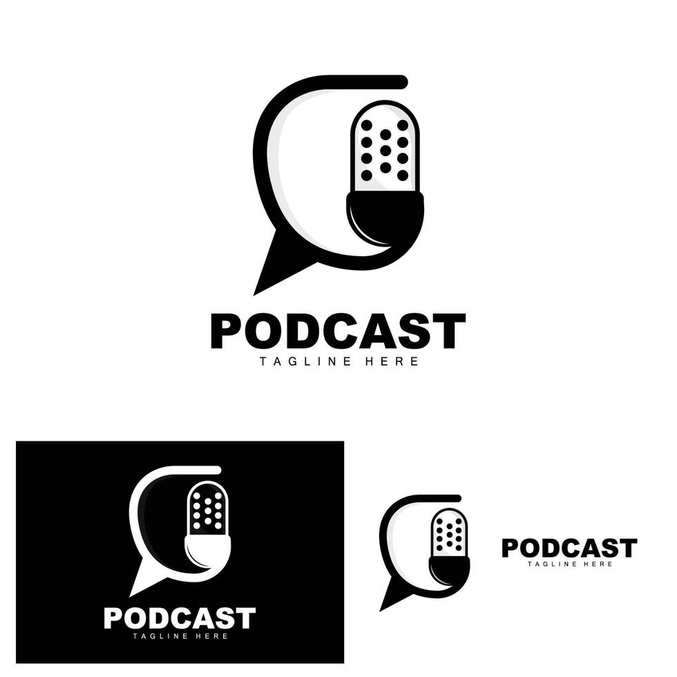 podcast logo, vector, koptelefoon en chatten, gemakkelijk wijnoogst microfoon ontwerp vector