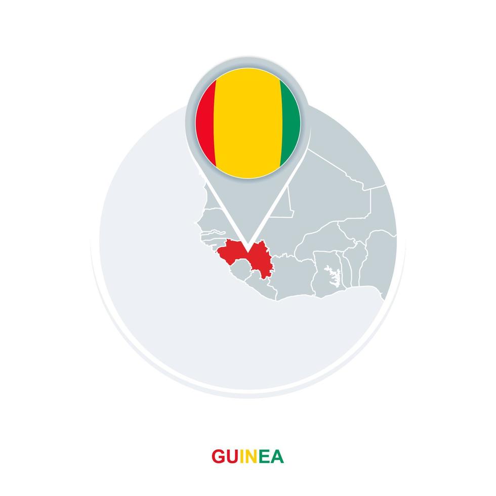 Guinea kaart en vlag, vector kaart icoon met gemarkeerd Guinea