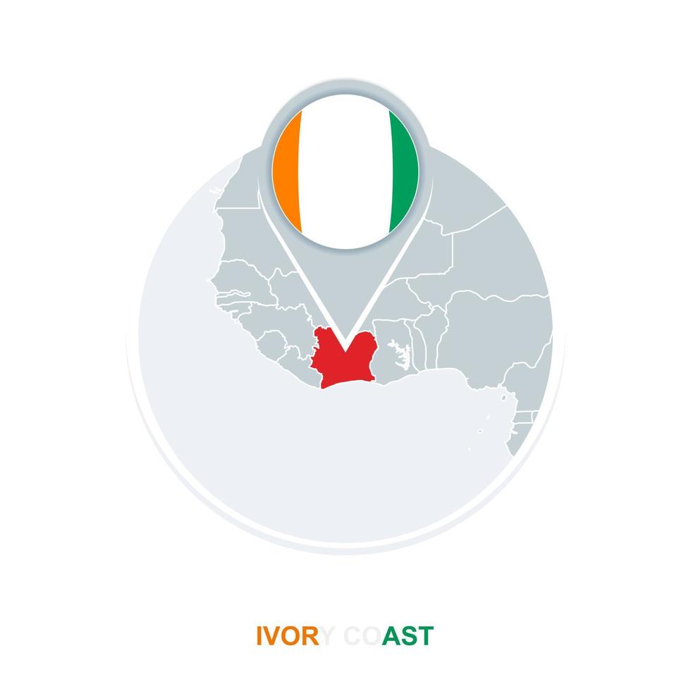 ivoor kust kaart en vlag, vector kaart icoon met gemarkeerd ivoor kust