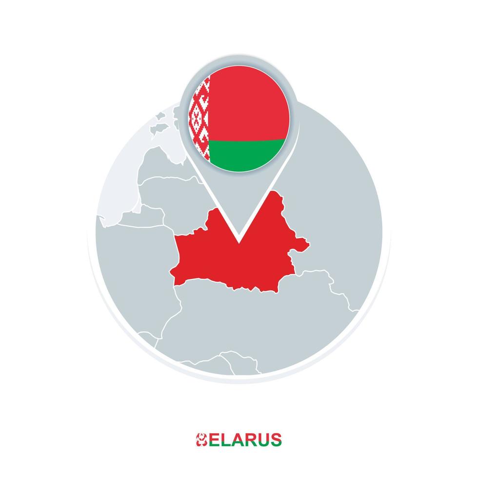 Wit-Rusland kaart en vlag, vector kaart icoon met gemarkeerd Wit-Rusland