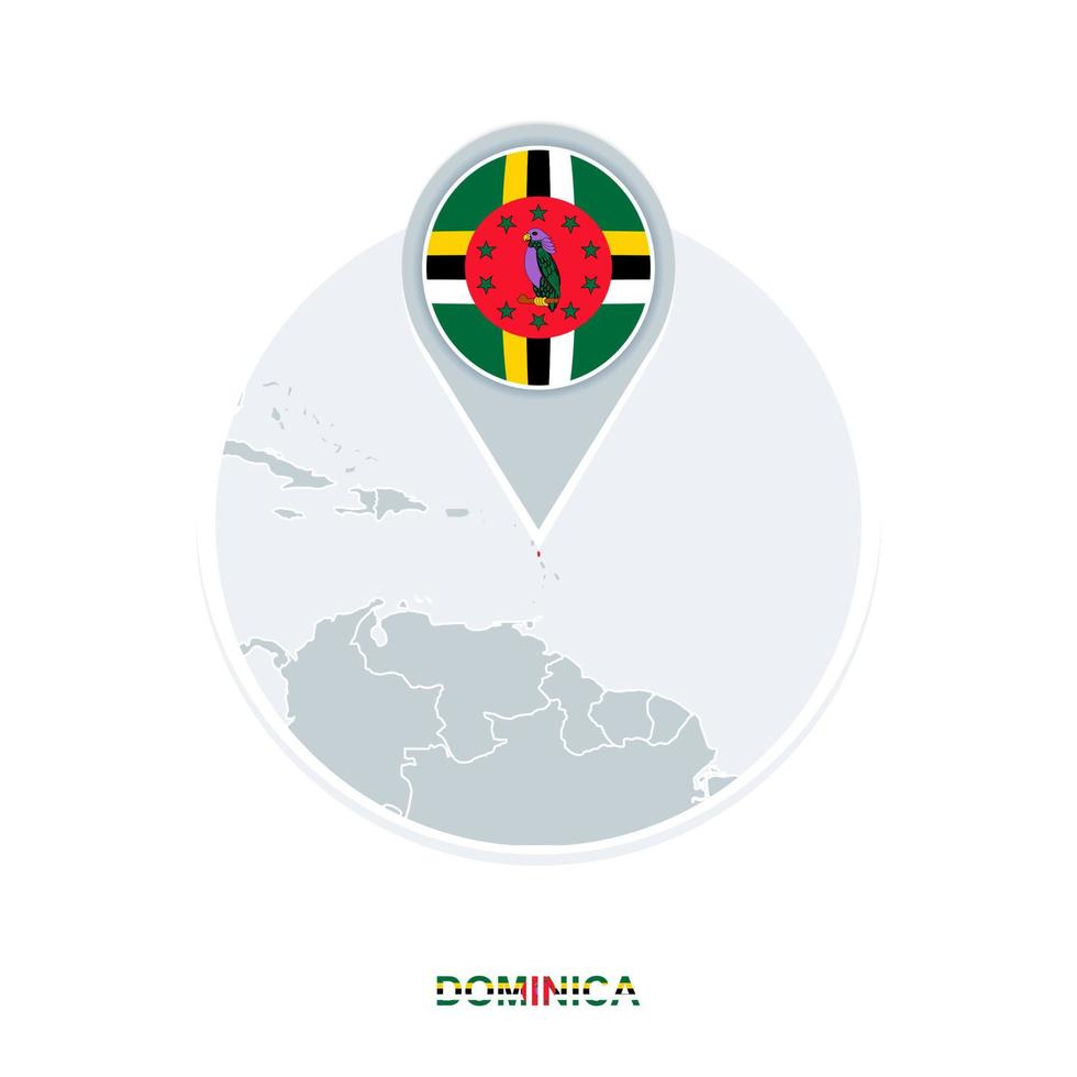 dominica kaart en vlag, vector kaart icoon met gemarkeerd dominica