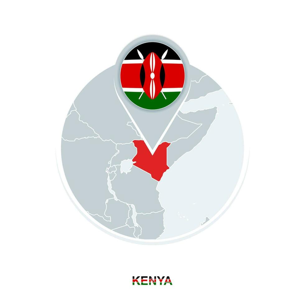 Kenia kaart en vlag, vector kaart icoon met gemarkeerd Kenia