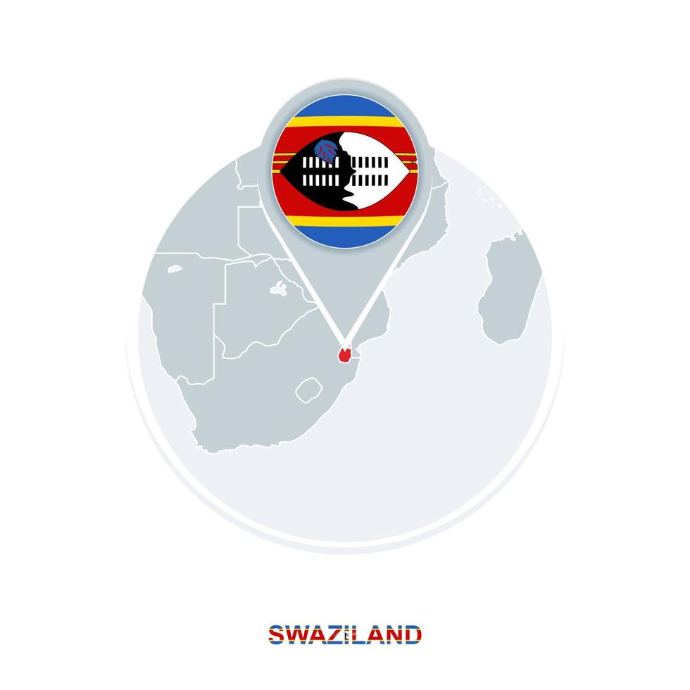 Swaziland kaart en vlag, vector kaart icoon met gemarkeerd Swaziland