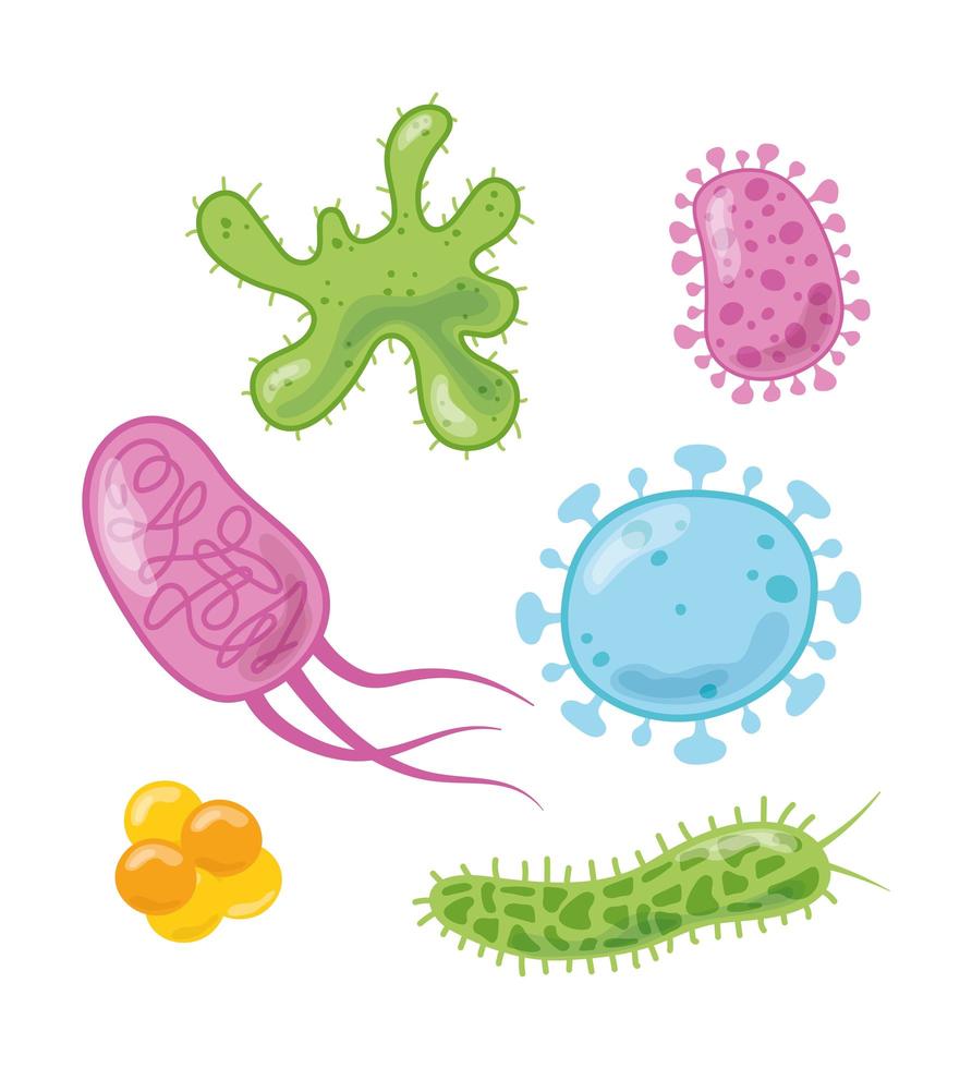 bacteriën en virussen pictogramserie vector
