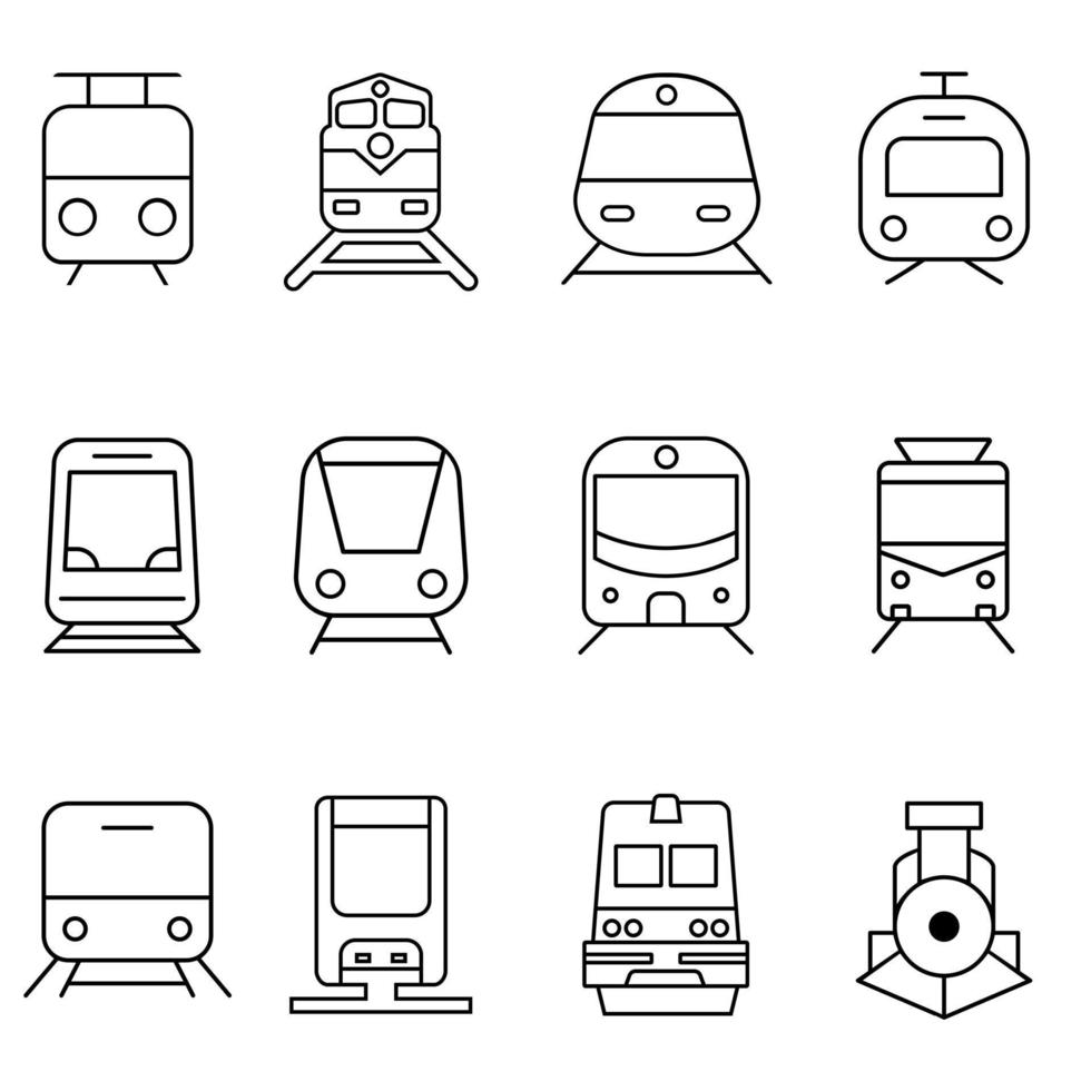 trein vector icoon set. tram illustratie teken verzameling. openbaar vervoer symbool of logo.