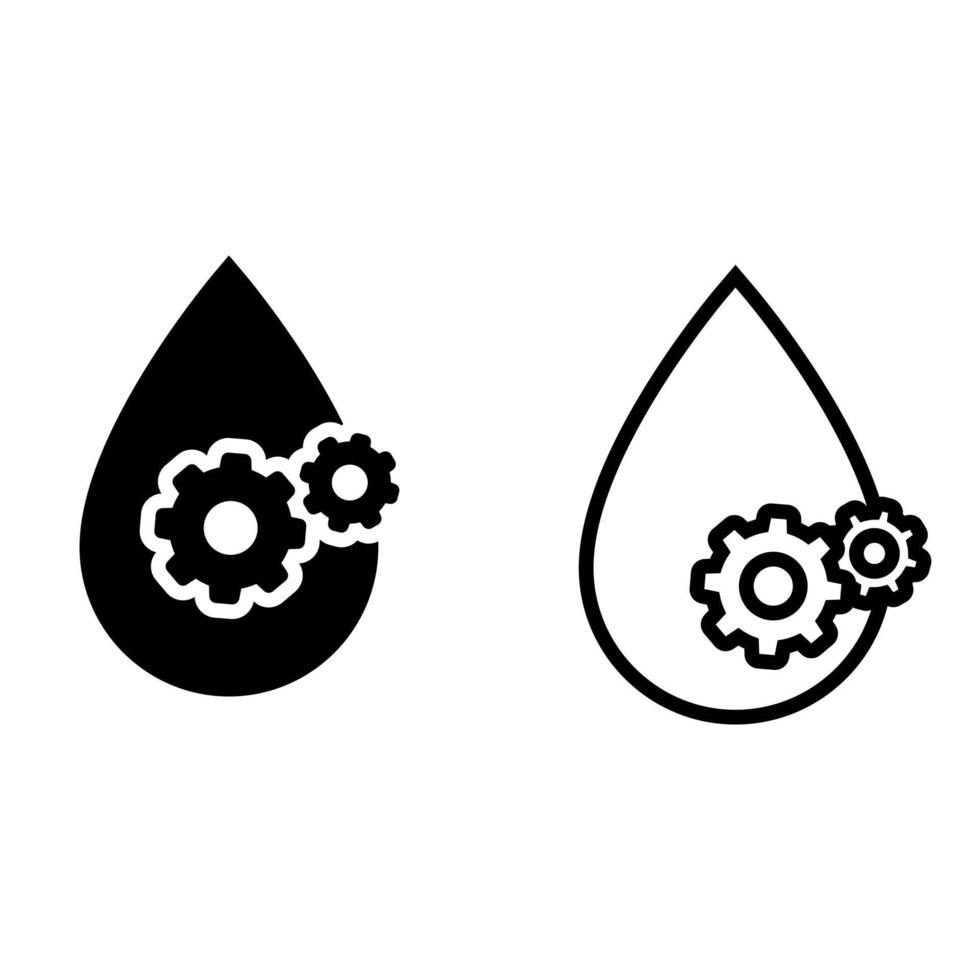 smeermiddel vector icoon set. olie illustratie teken verzameling. laten vallen en versnellingen symbool.