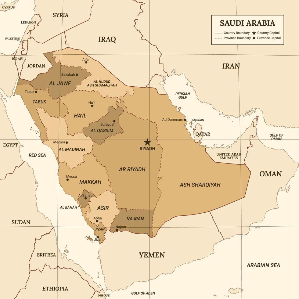 saudi Arabië land kaart met omgeving grens vector