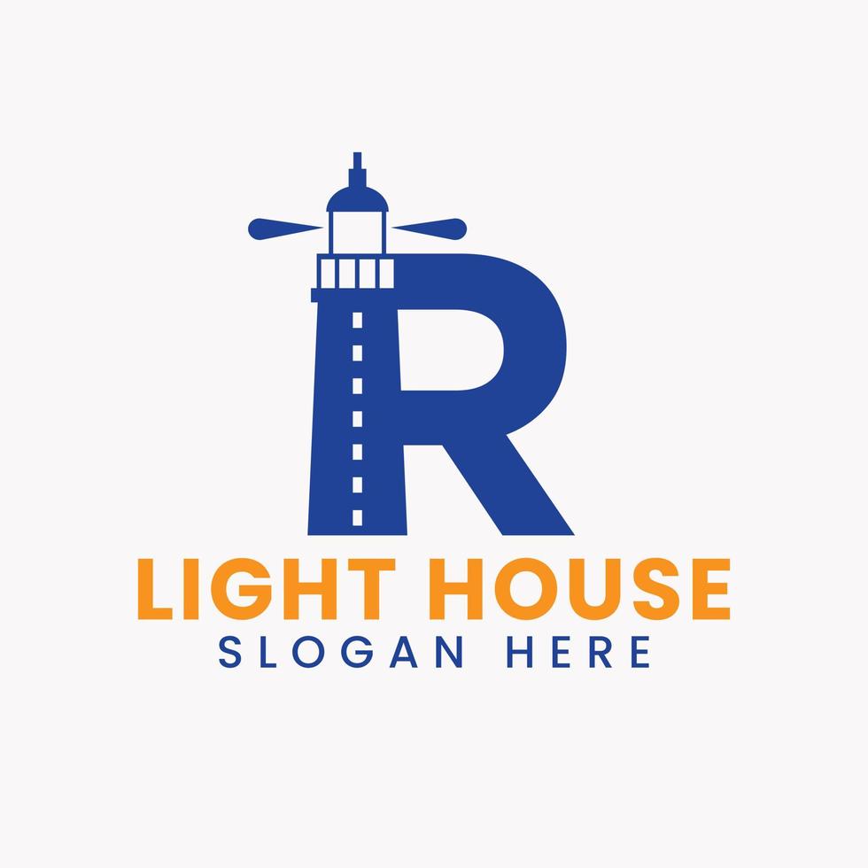 brief r licht huis logo vector concept. licht huis logotype