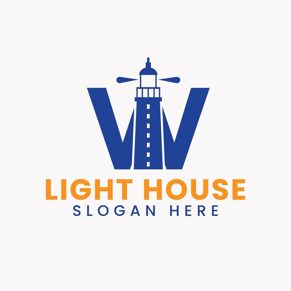 brief w licht huis logo vector concept. licht huis logotype