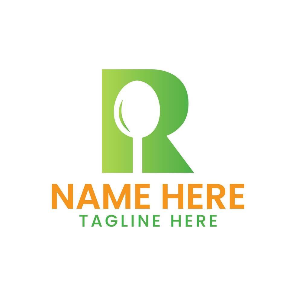 brief r restaurant logo concept met lepel icoon. cafe teken vector sjabloon