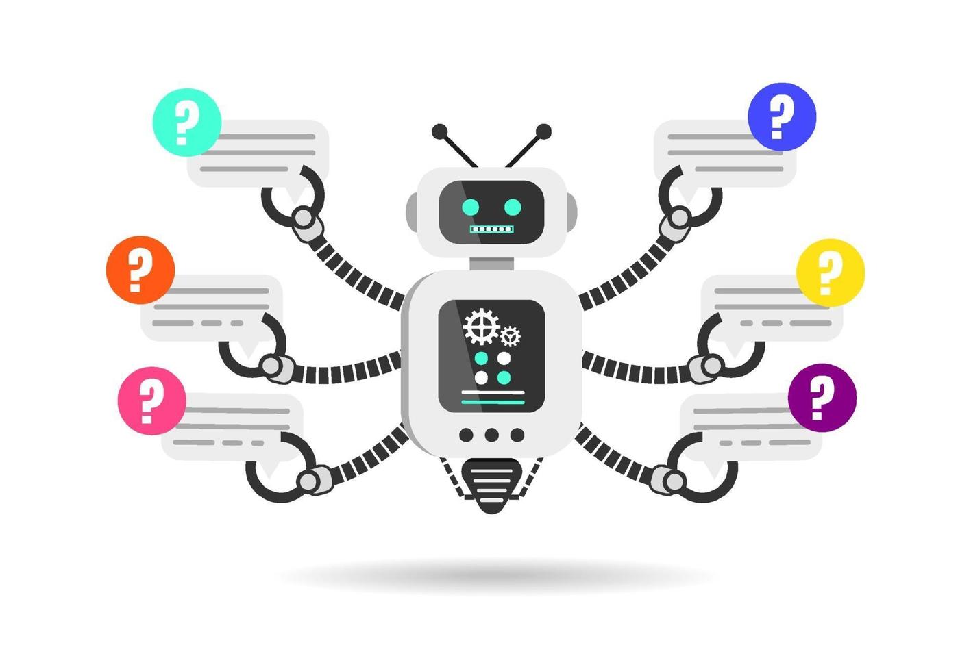 robot houdt tekstballonnen plat ontwerp. chat robot geïsoleerd op een witte achtergrond. vector illustratie