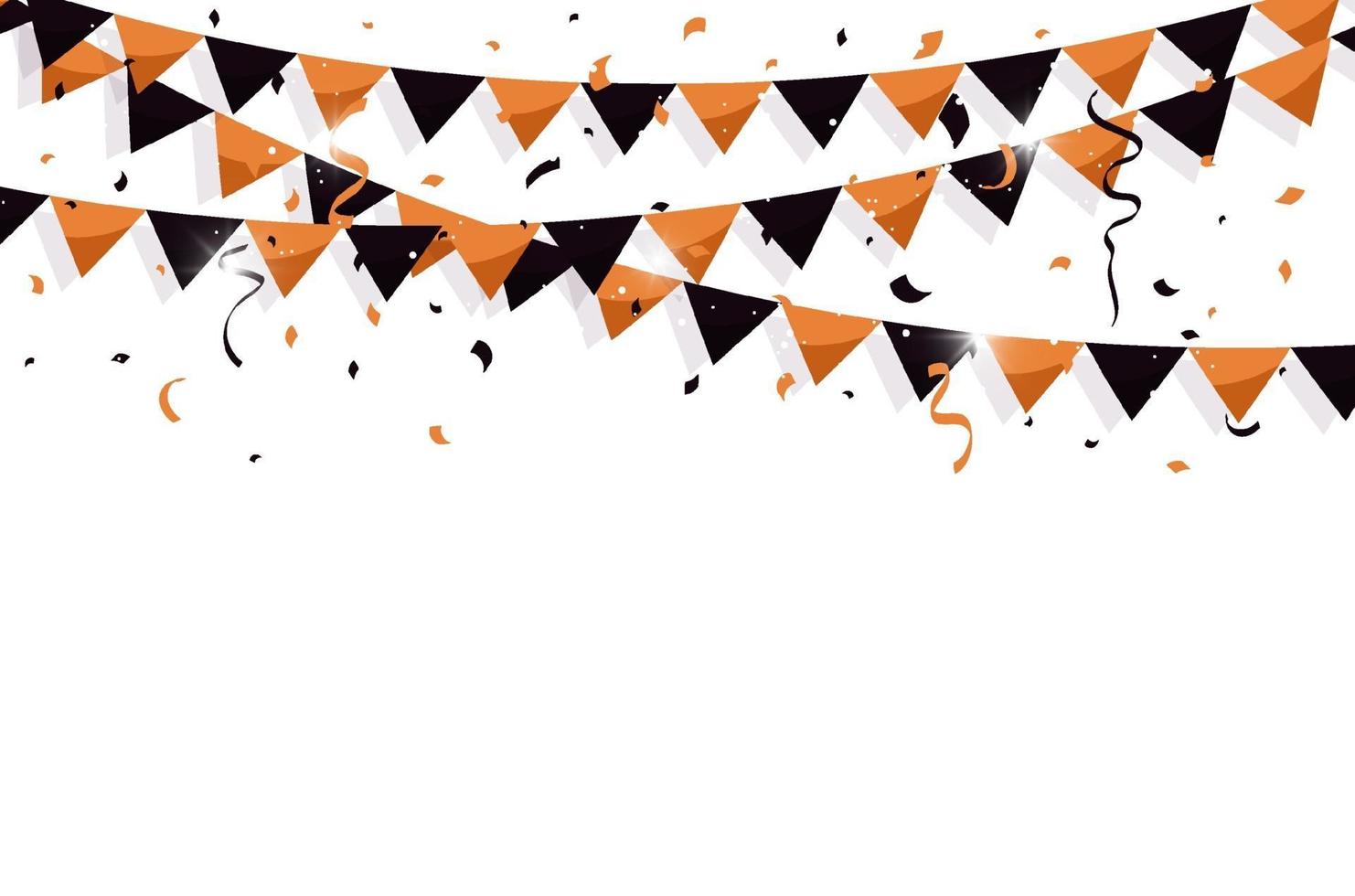 kleurrijke bunting vlaggen met confetti en linten voor halloween, verjaardag, feest, carnaval, jubileum en vakantiefeest op witte achtergrond. vector illustratie