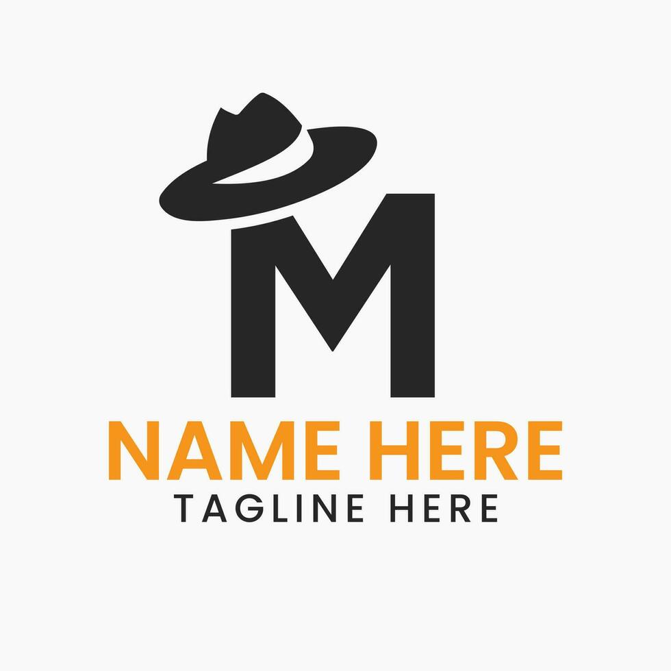 brief m mijne heren hoed logo ontwerp concept met cowboy hoed icoon sjabloon vector