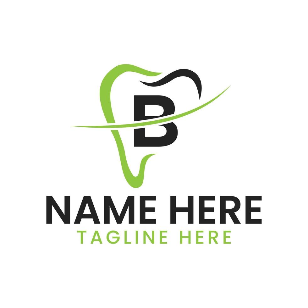 brief b tandheelkundig logo concept met tanden en glimlach icoon. tandheelkundig logotype symbool vector