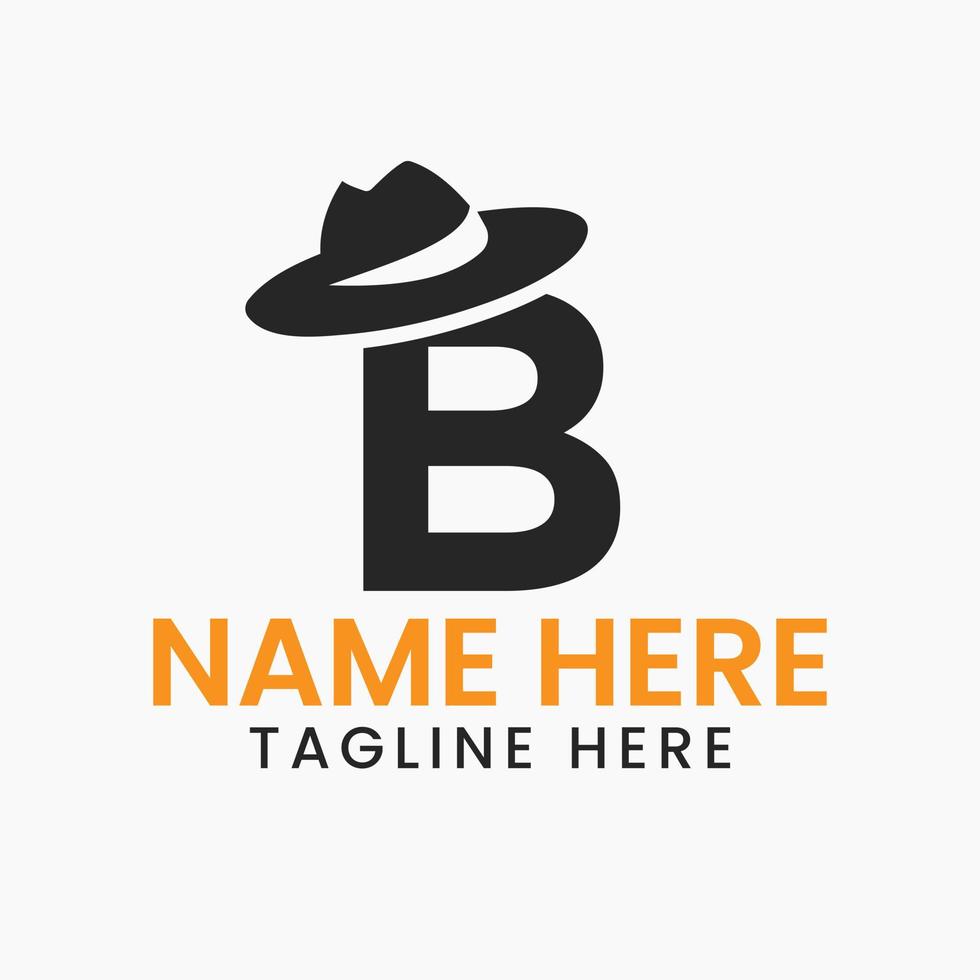 brief b mijne heren hoed logo ontwerp concept met cowboy hoed icoon sjabloon vector