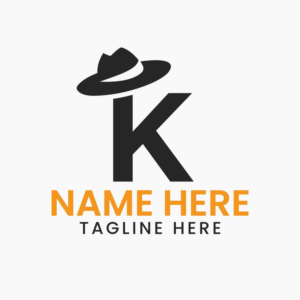 brief k mijne heren hoed logo ontwerp concept met cowboy hoed icoon sjabloon vector