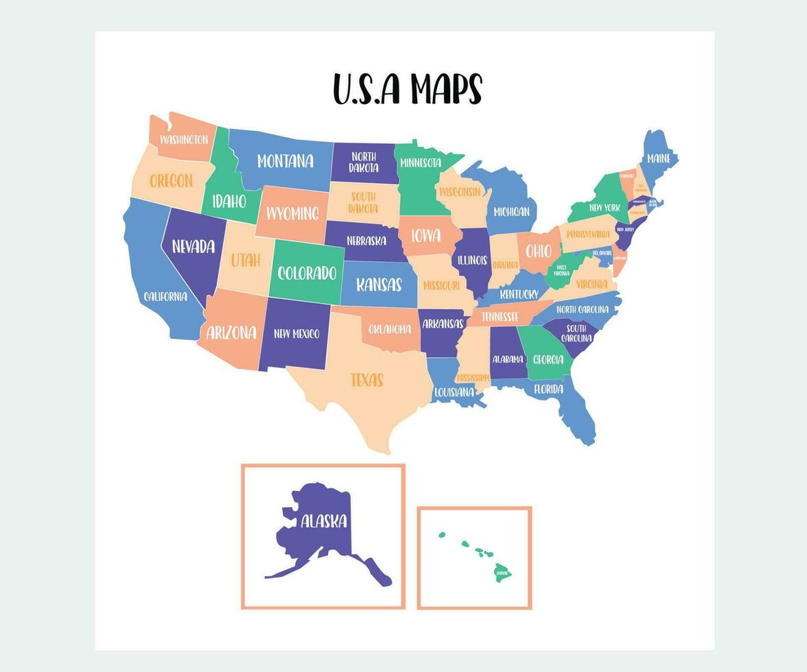 Verenigde Staten van Amerika kaart ontwerp met pastel kleur illustratie vector