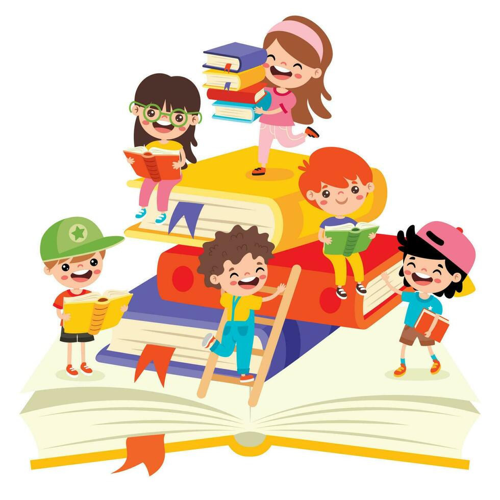 illustratie van kinderen lezing boek vector