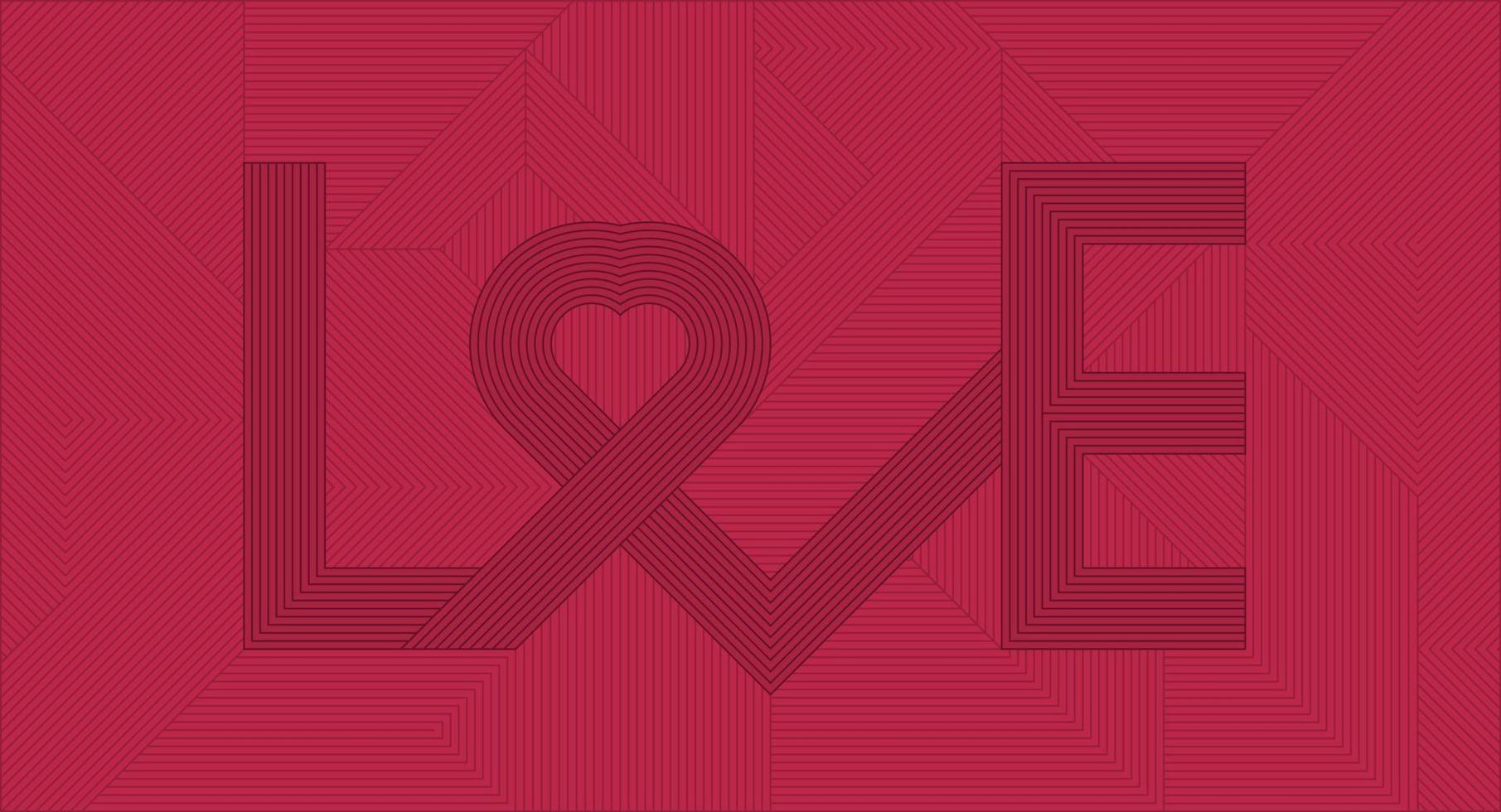 rood achtergrond meetkundig lijn patroon. rechthoekig diagonaal strepen. de woord liefde brieven zijn hart gevormd. structuur element ontwerp voor banier, kaart, poster, achtergrond, muur. vector illustratie.