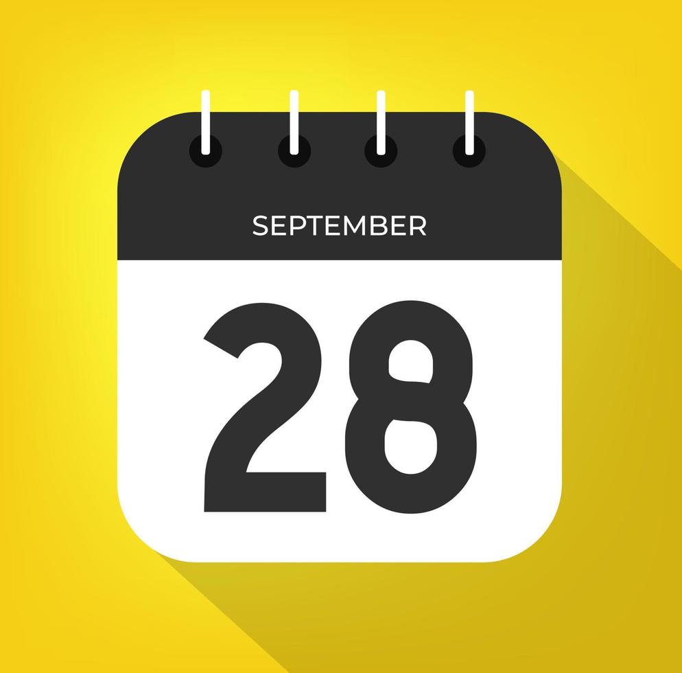 september dag 28. aantal achtentwintig Aan een wit papier met zwart kleur grens Aan een geel achtergrond vector. vector