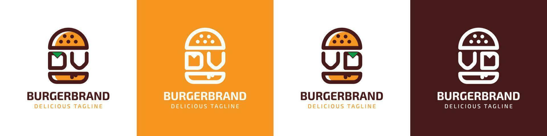 brief dv en vd hamburger logo, geschikt voor ieder bedrijf verwant naar hamburger met dv of vd initialen. vector