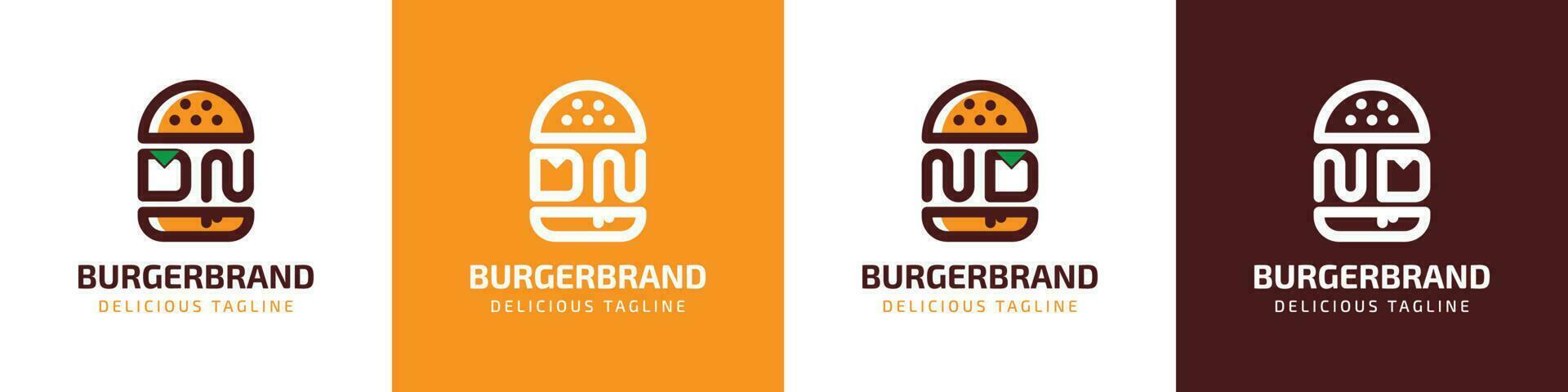 brief dn en nd hamburger logo, geschikt voor ieder bedrijf verwant naar hamburger met dn of nd initialen. vector