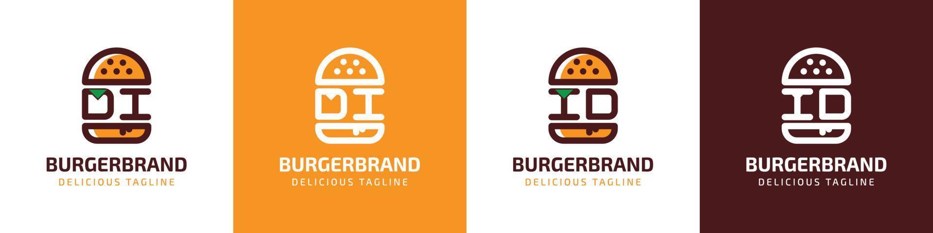 brief di en ID kaart hamburger logo, geschikt voor ieder bedrijf verwant naar hamburger met di of ID kaart initialen. vector