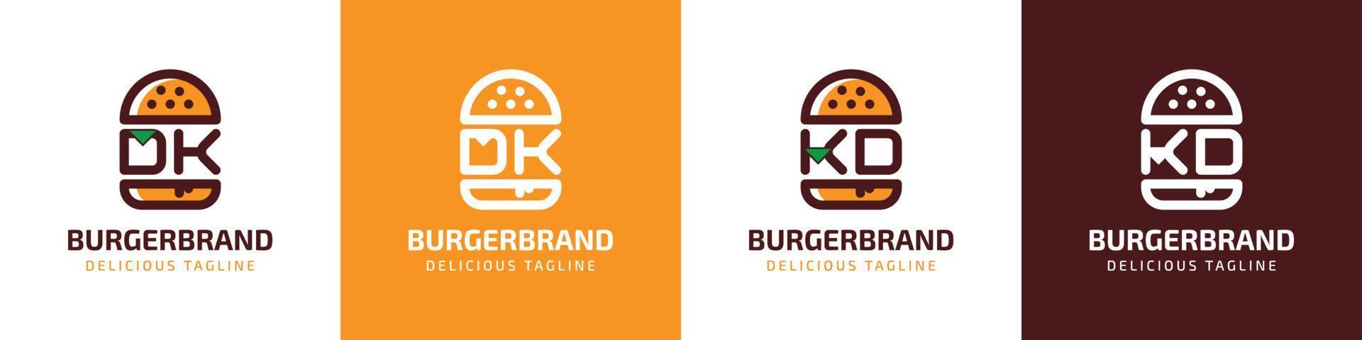 brief dk en kd hamburger logo, geschikt voor ieder bedrijf verwant naar hamburger met dk of kd initialen. vector