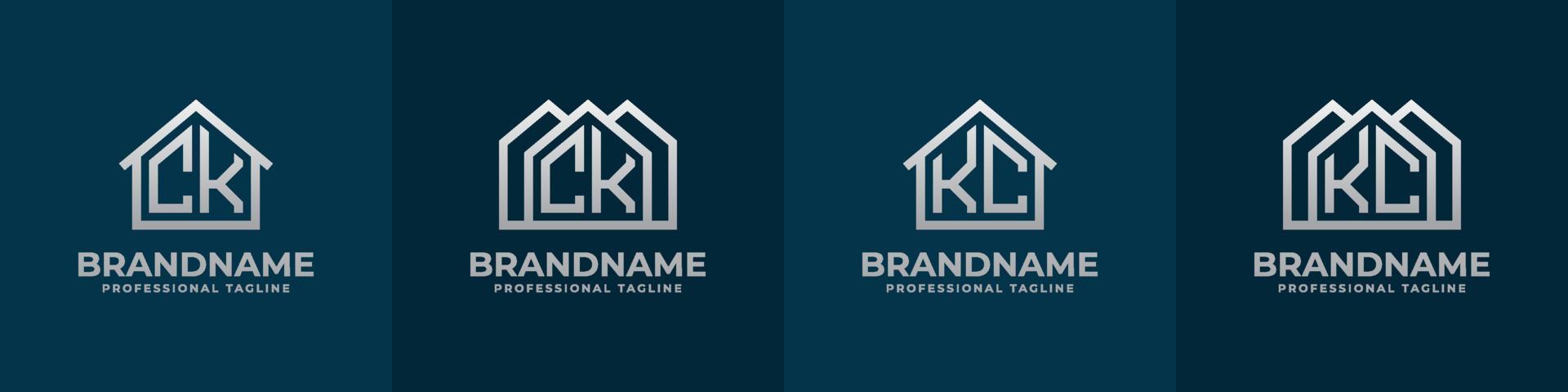 brief ck en kc huis logo set. geschikt voor ieder bedrijf verwant naar huis, echt landgoed, bouw, interieur met ck of kc initialen. vector