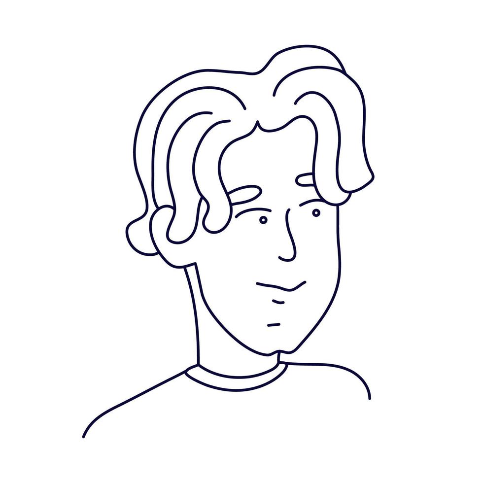 tekening portret van een jong Mens met modieus kapsel. geïsoleerd schets. hand- getrokken vector illustratie in zwart inkt Aan wit achtergrond