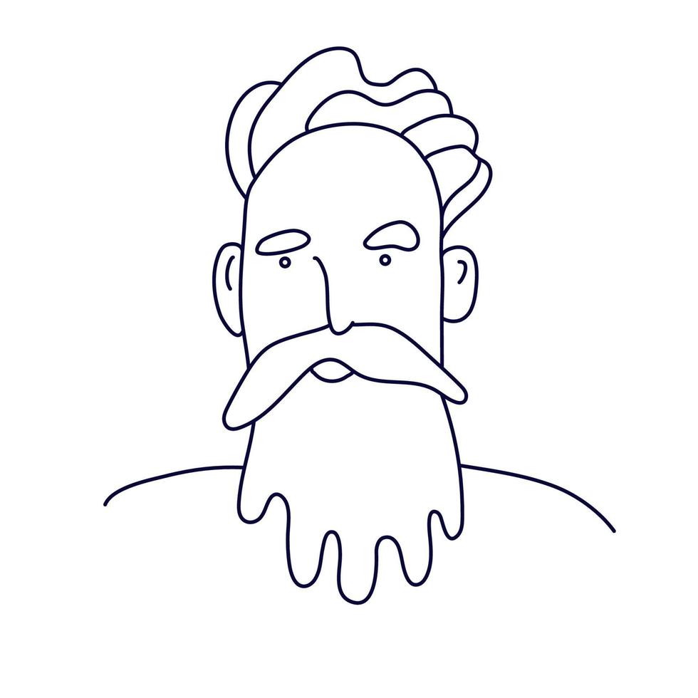 tekening portret van een koel Mens met elegant kapsel, een baard en een snor. geïsoleerd schets. hand- getrokken vector illustratie in zwart inkt Aan wit achtergrond.