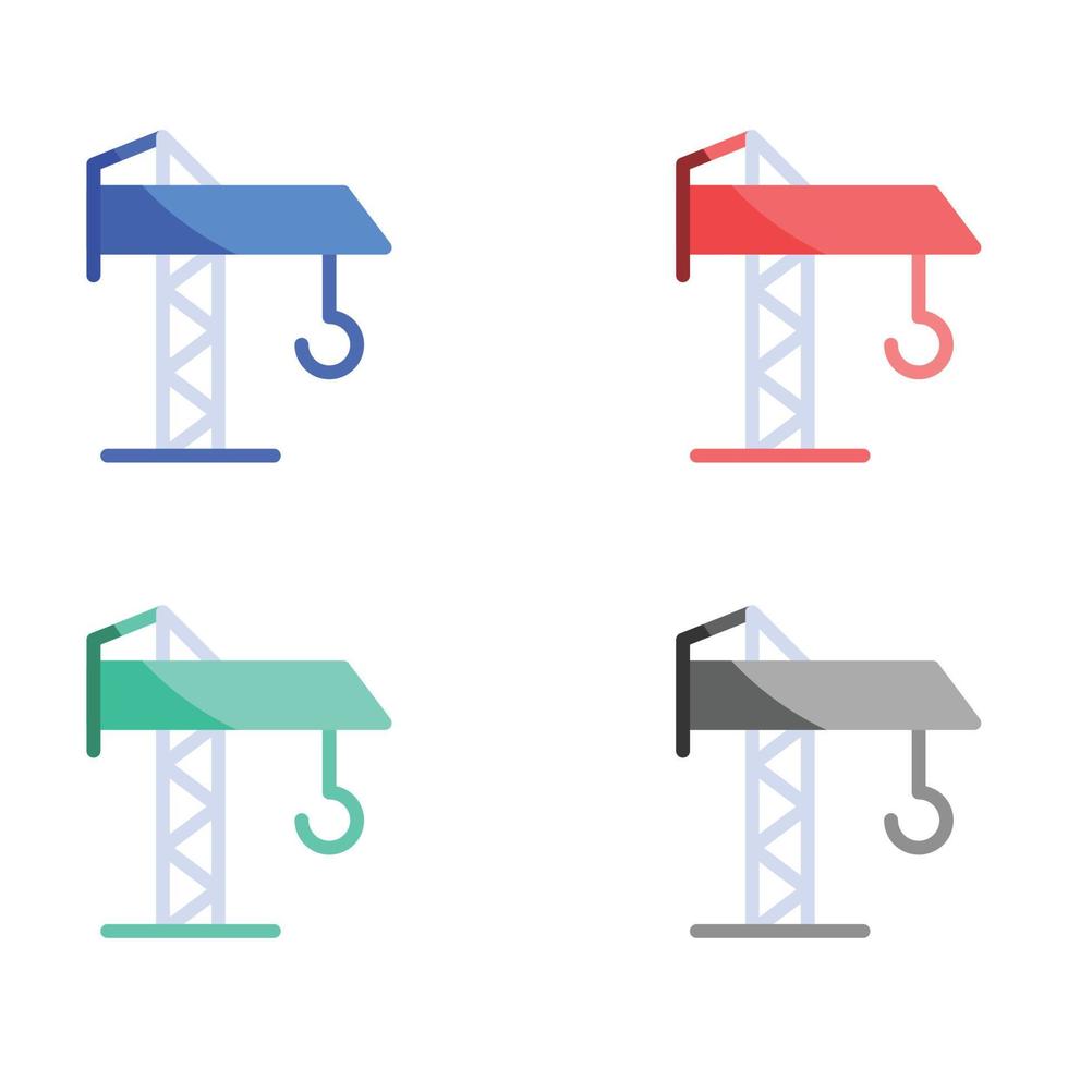 bouw kraan icoon, kraan haak icoon, kraan icoon, gebouw kraan icoon, en lifter lijn pictogrammen in meerdere kleuren vector