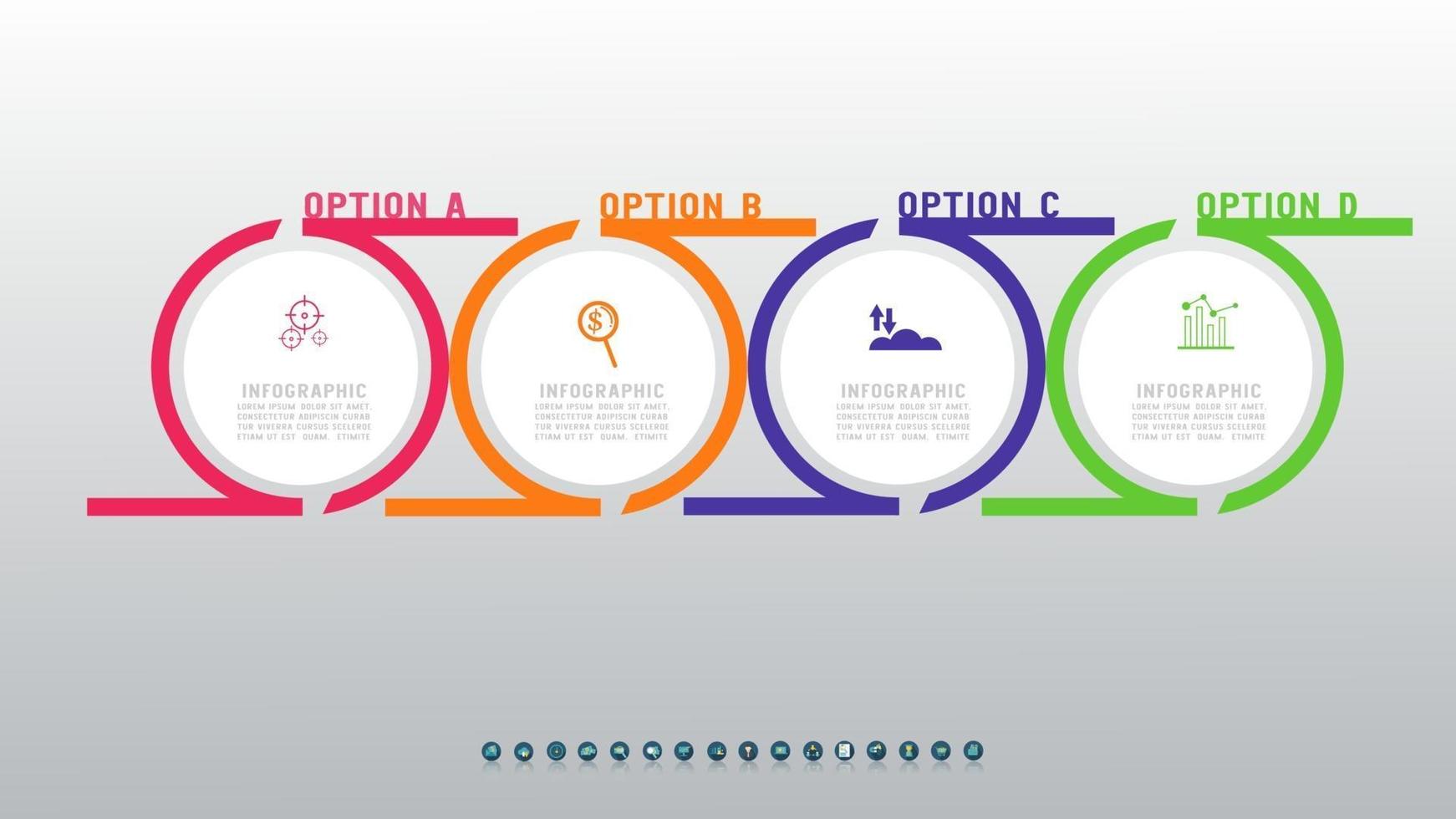 vier cirkel infographic elementen voor inhoud met pictogrammen. vector