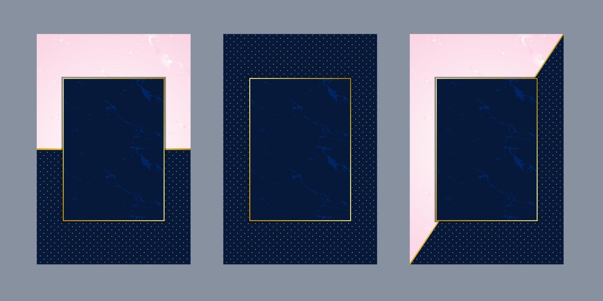 uitnodigingskaarten roze marmer blauwe stippen luxe gouden textuur achtergrond en geometrische patroon vector ontwerpsjabloon