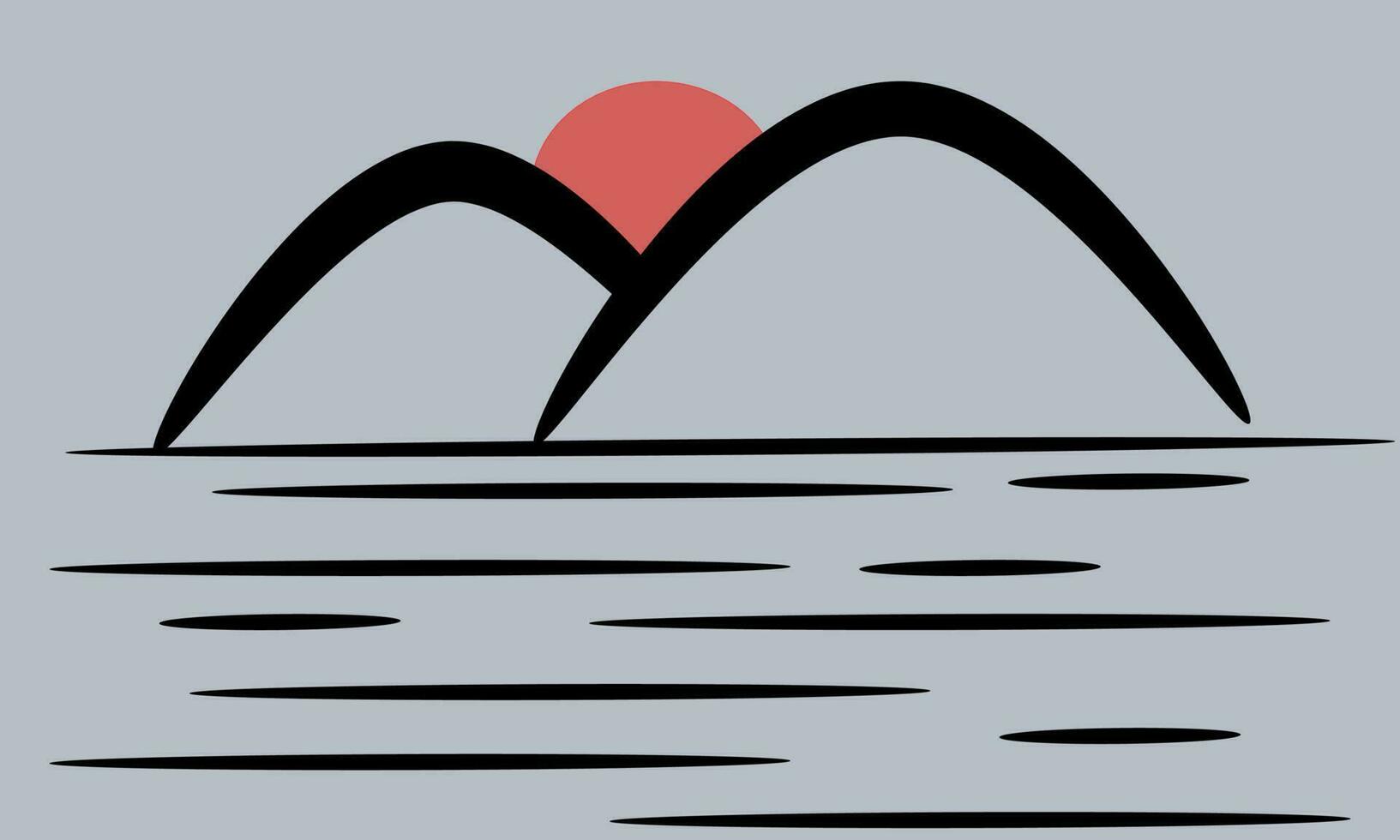 reizen zee bergen lijn icoon. zonsondergang zomer vakantie symbool. minimaal lijn illustratie grijs achtergrond. zee bergen lijn icoon patroon banier vector