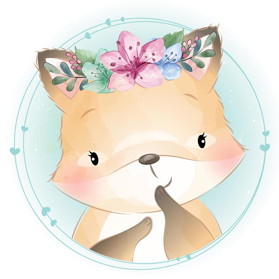 schattige foxy met bloemenillustratie vector