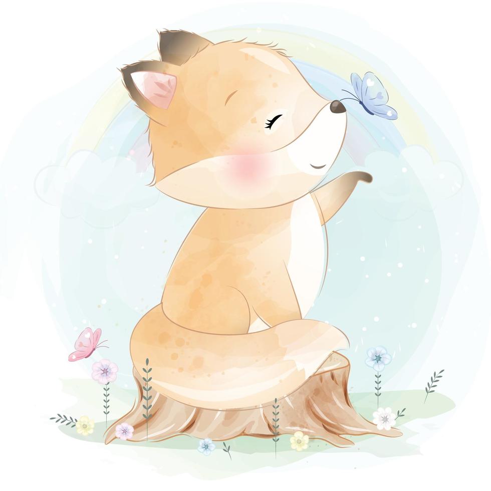 schattige foxy met bloemenillustratie vector