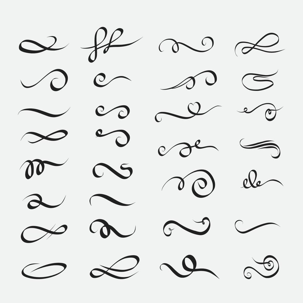 kalligrafische lijnen. decoratief bloeit sier- wervelingen en wijnoogst rol krullen vector