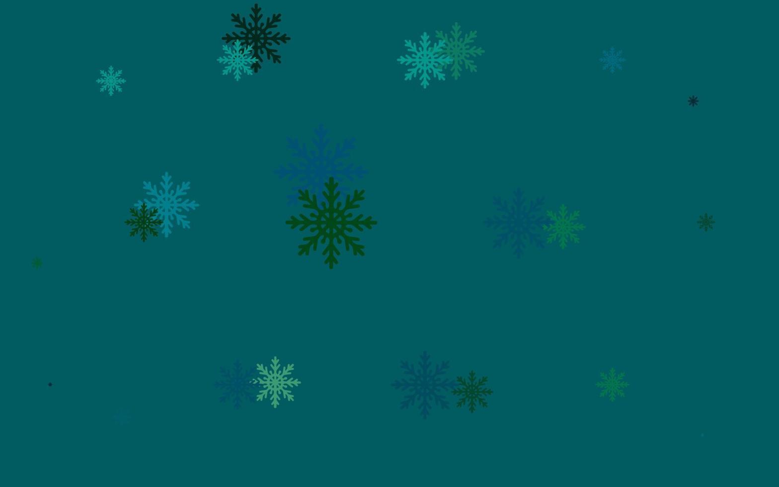 lichtblauwe, groene vectorachtergrond met Kerstmissneeuwvlokken. vector