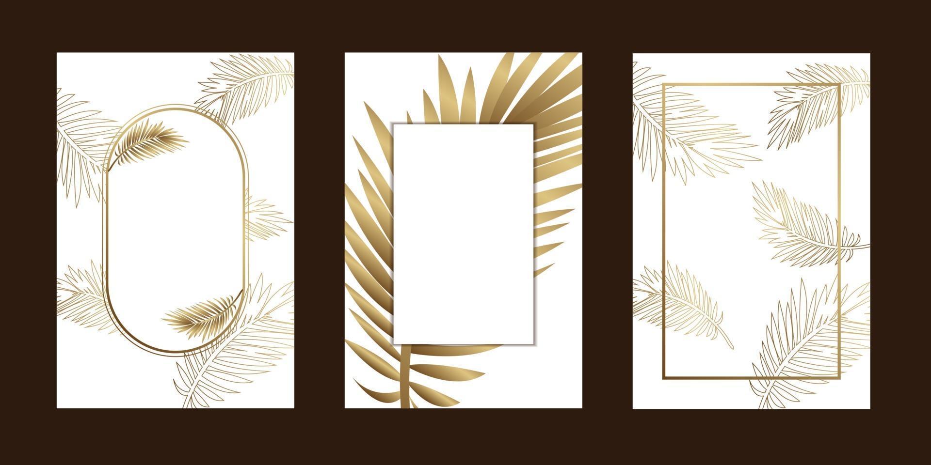 uitnodigingskaarten elegante blad overzicht goud witte achtergrond met frame vectorillustratie vector
